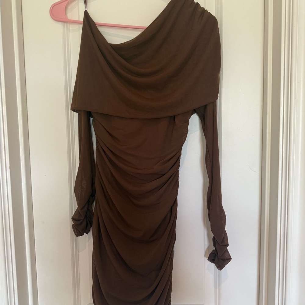 American Threads Asymmetrical Brown Dress